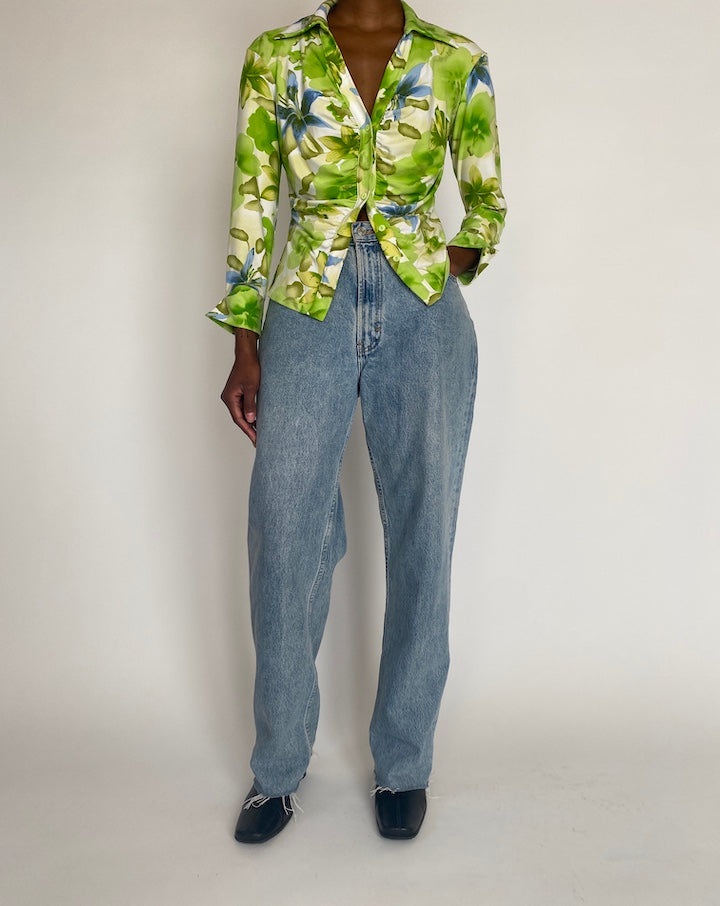 VINTAGE GREEN FLOWER BLOUSE 4346