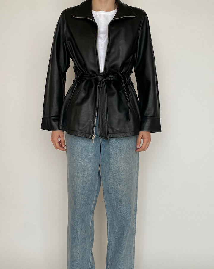 VINTAGE BLACK SHORT TRENCH LEATHER JACKET 4616