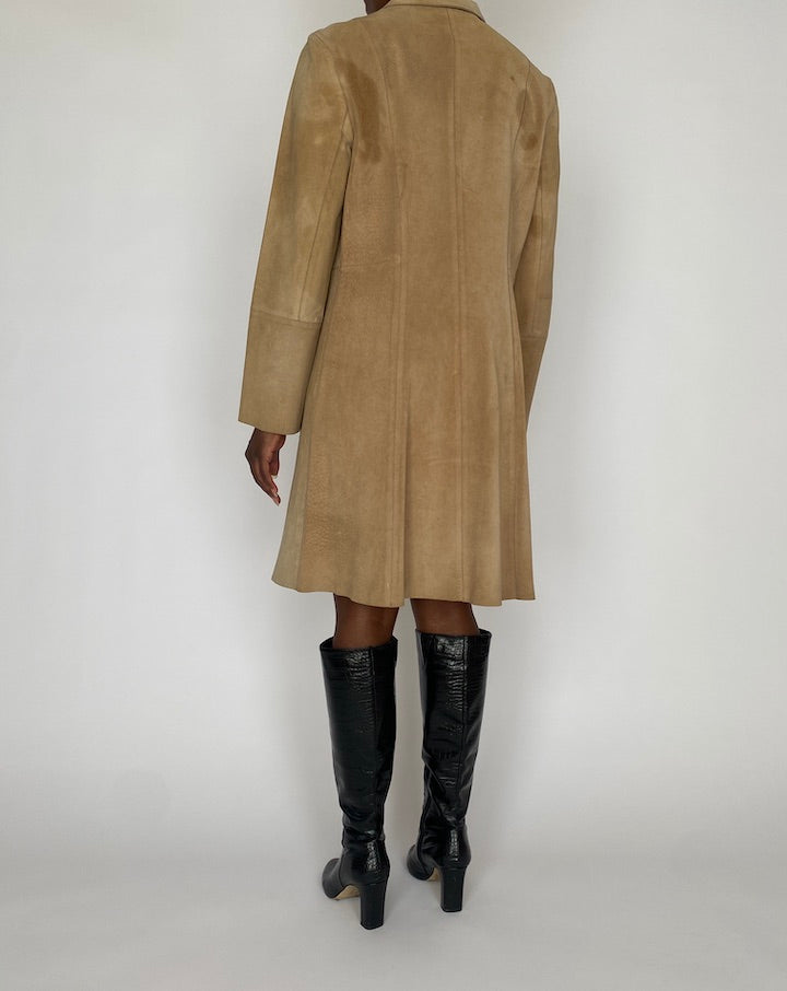 VINTAGE BEIGE LONG SUEDE LEATHER JACKET 4741