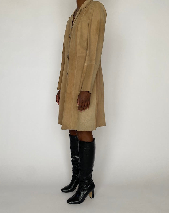 VINTAGE BEIGE LONG SUEDE LEATHER JACKET 4741
