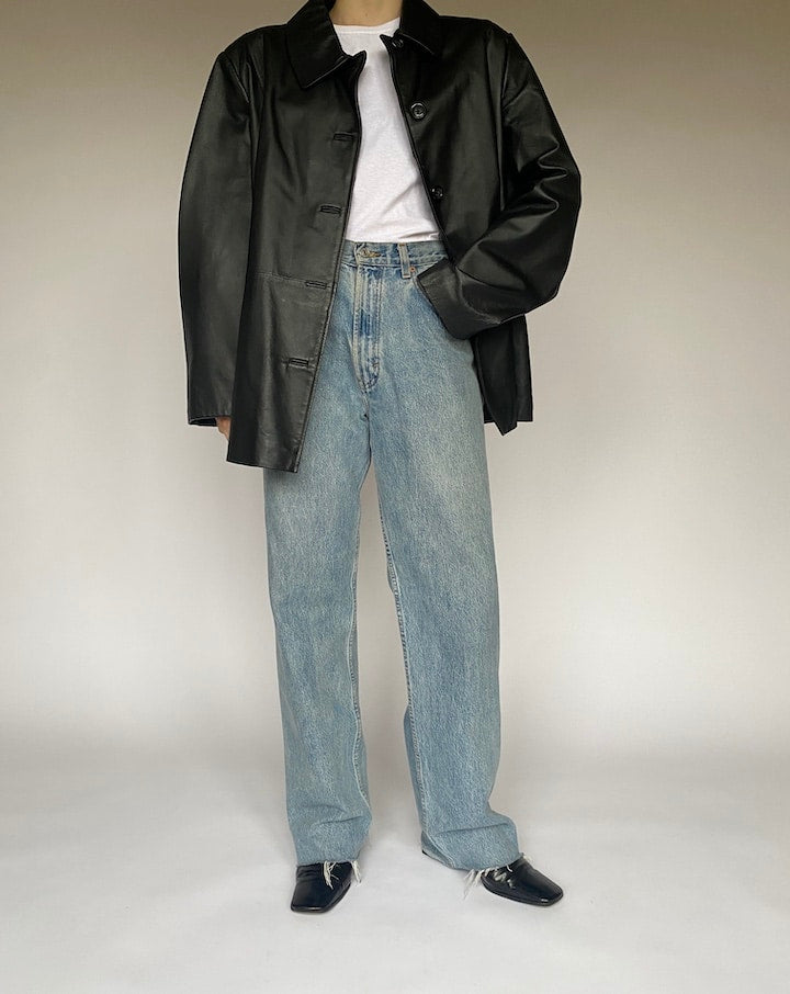 VINTAGE OVERSIZED BLACK LETHER JACKET 4771