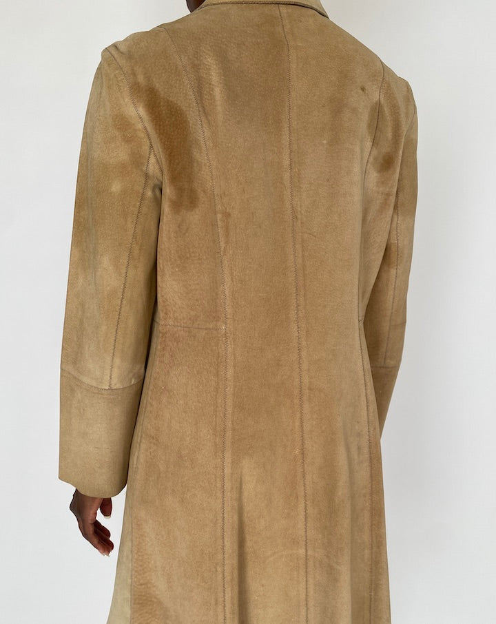 VINTAGE BEIGE LONG SUEDE LEATHER JACKET 4741