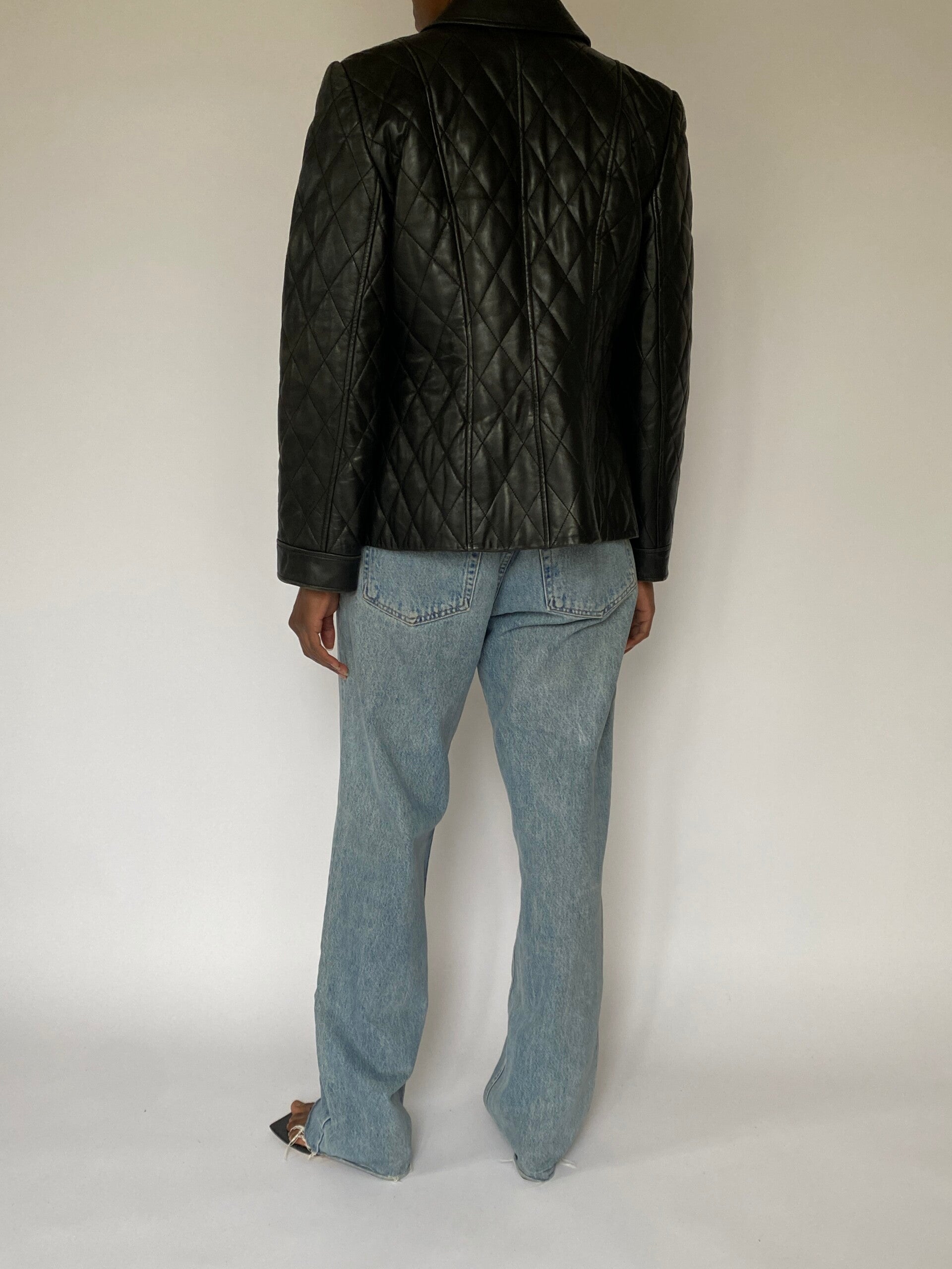 VINTAGE BLACK QUILTED LEATHER JACKET 5031