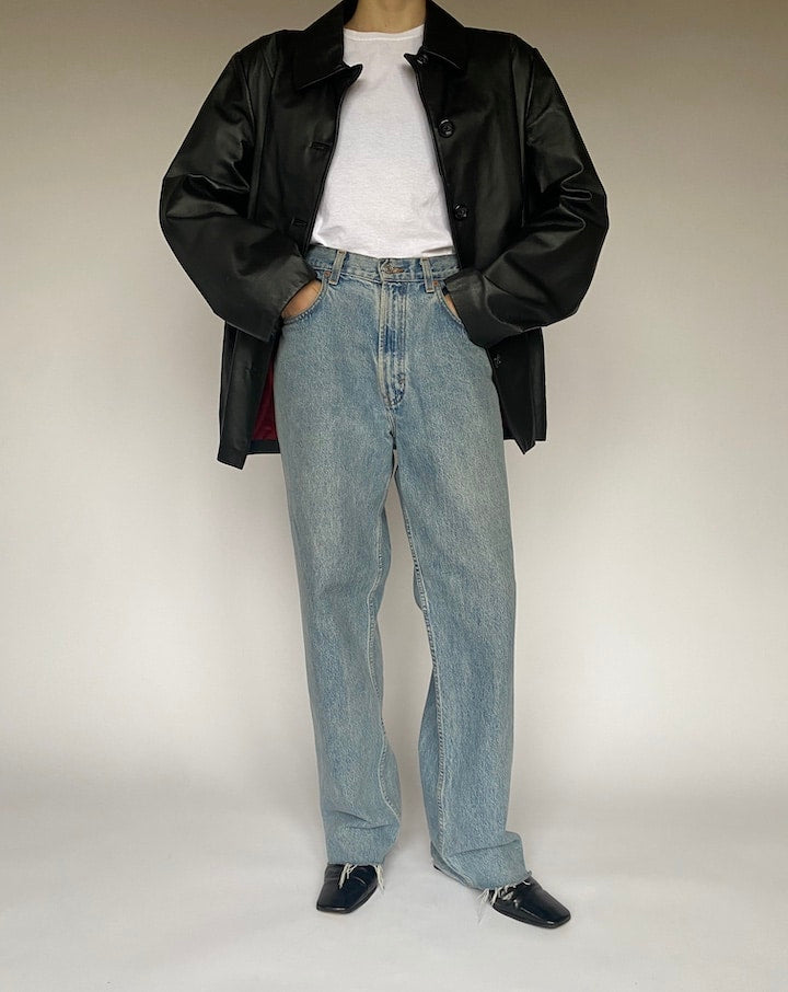 VINTAGE OVERSIZED BLACK LETHER JACKET 4771