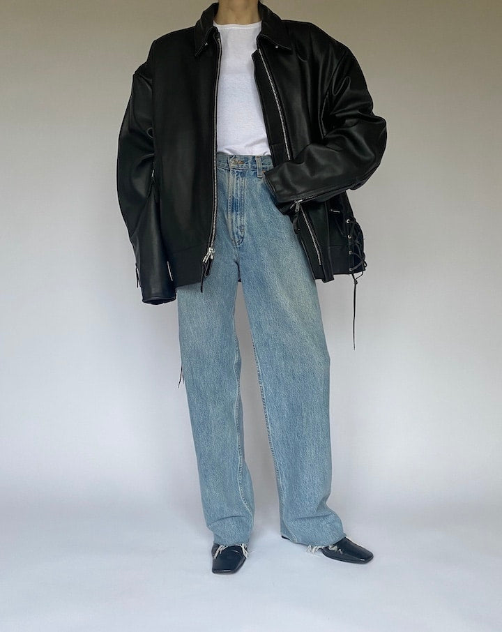 VINTAGE BLACK OVERSIZED LEATHER JACKET 4774