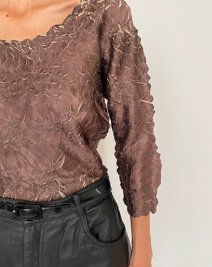 VINTAGE BROWN WRINKLE-EFFECT TOP 4352