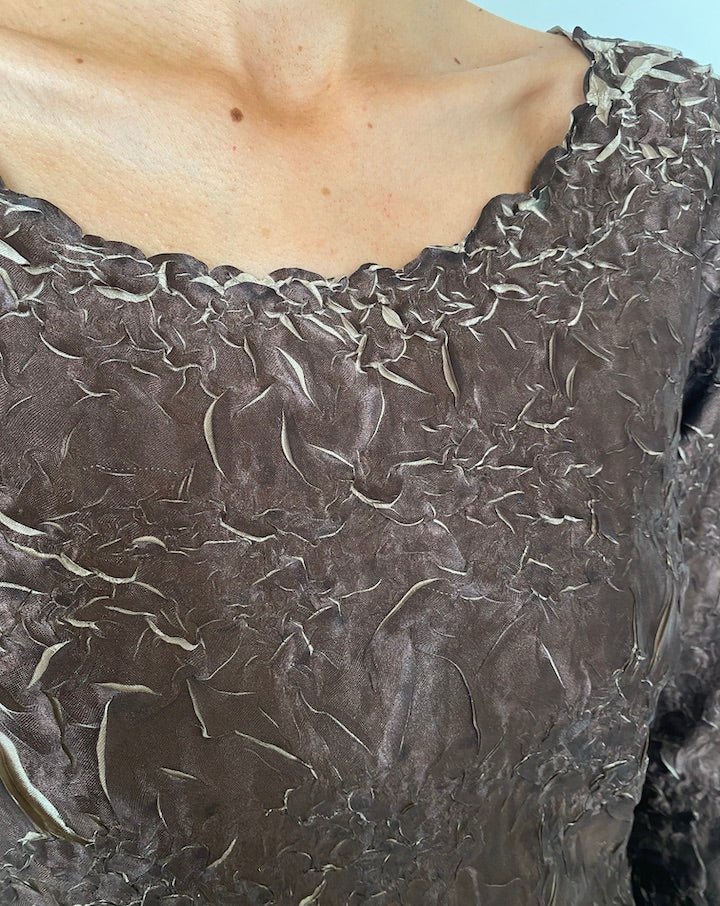 VINTAGE BROWN WRINKLE-EFFECT TOP 4352