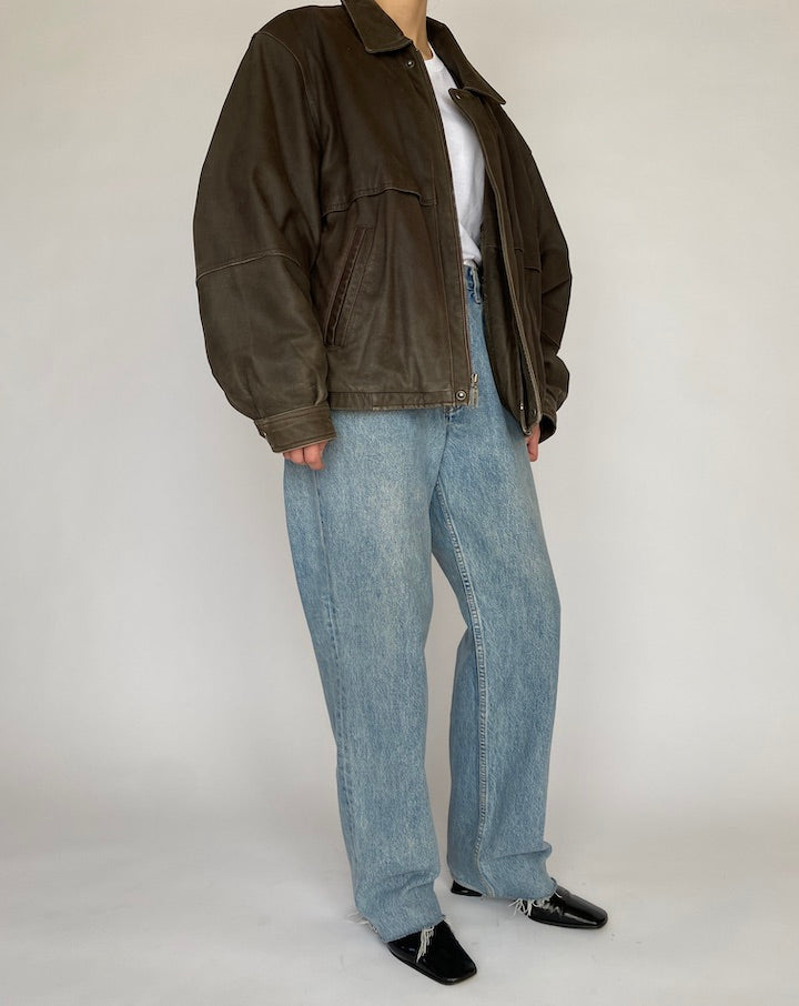 VINTAGE OVERSIZED BOXY BOMBER LEATHER JACKET 4815