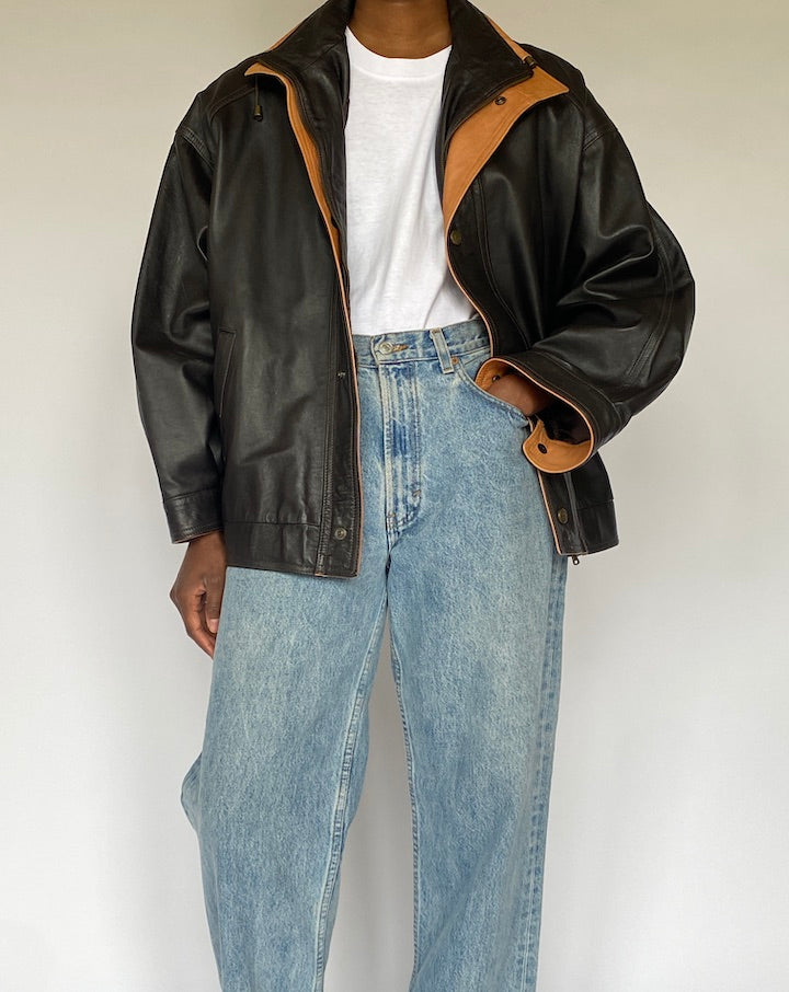 VINTAGE DARK BROWN LEATHER JACKET 4910