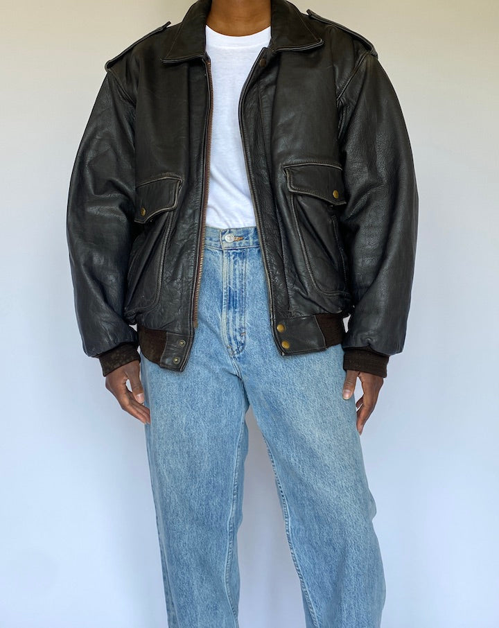 VINTAGE DARK BROWN LEATHER JACKET 4964