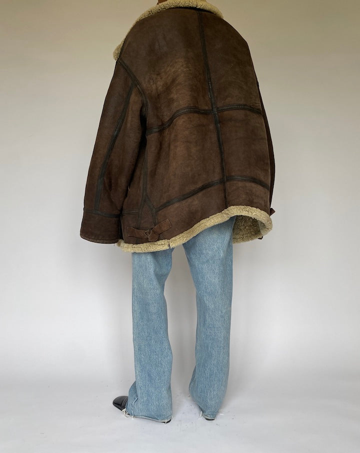 VINTAGE OVERSIZED BROWN SHEARLING JACKET IN LEATHER 4958