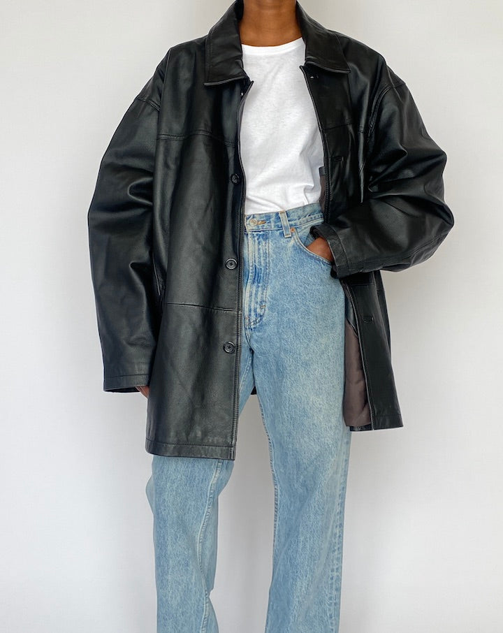 VINTAGE OVERSIZED BLACK LEATHER JACKET 5148