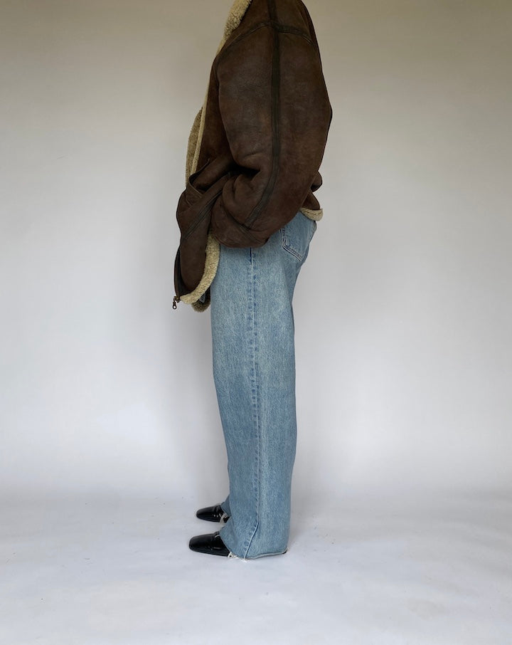 VINTAGE OVERSIZED BROWN SHEARLING JACKET IN LEATHER 4958