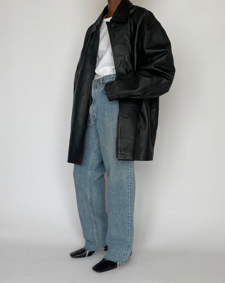 VINTAGE OVERSIZED BLACK LEATHER JACKET 5148