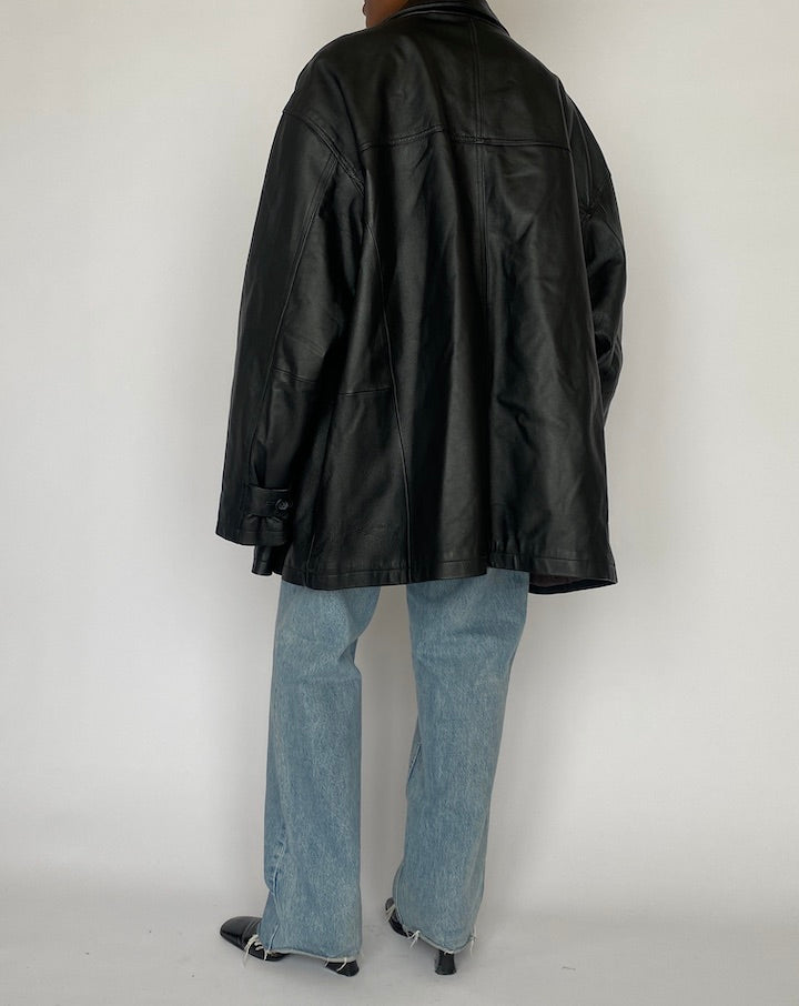 VINTAGE OVERSIZED BLACK LEATHER JACKET 5148