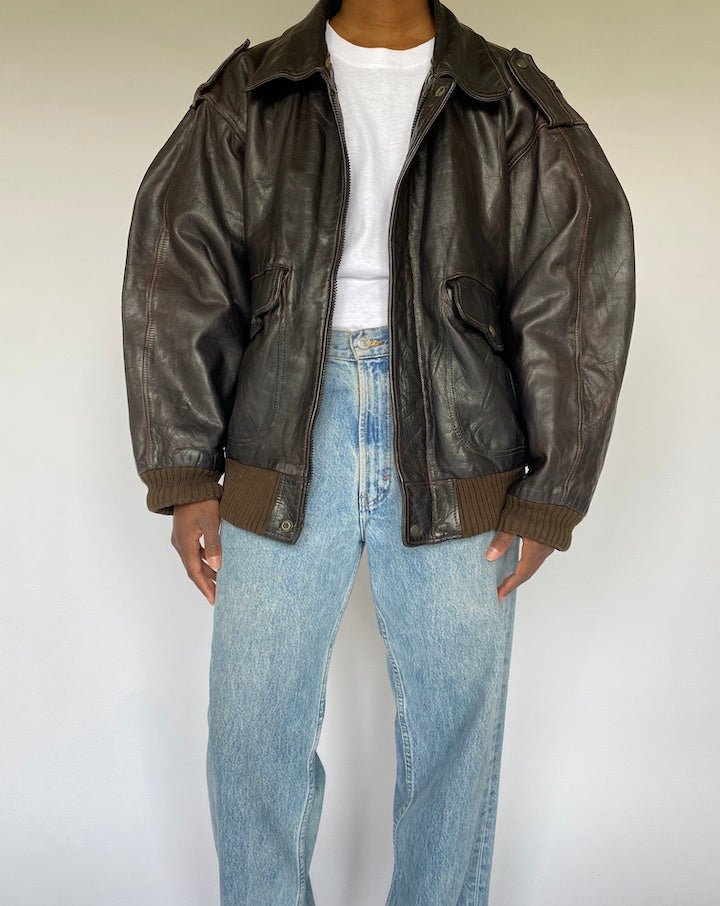 VINTAGE DARK BROWN LEATHER JACKET 4955