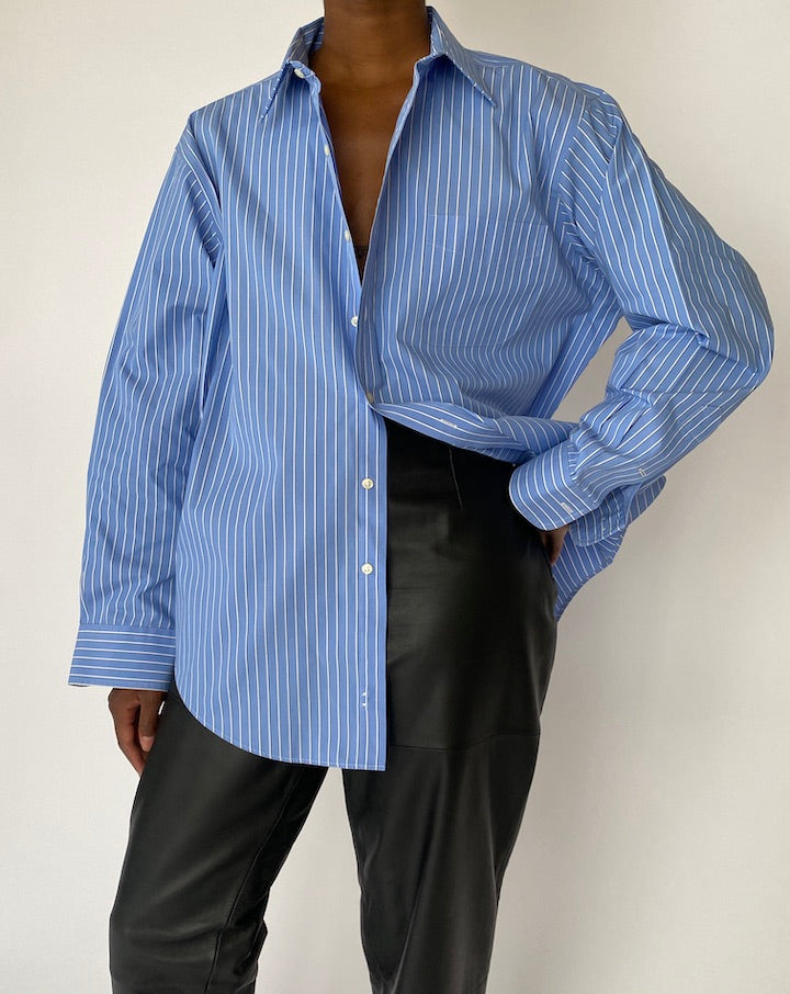 VINTAGE OVERSIZED BLUE STRIPED COTTON SHIRT 5172