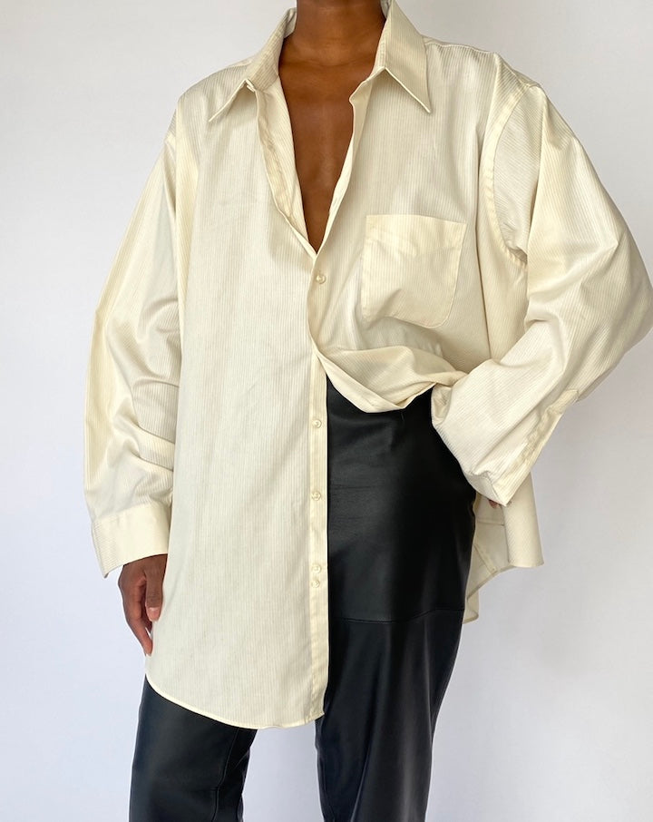 Vintage Oversized Cream Pinstriped Shirt 5167