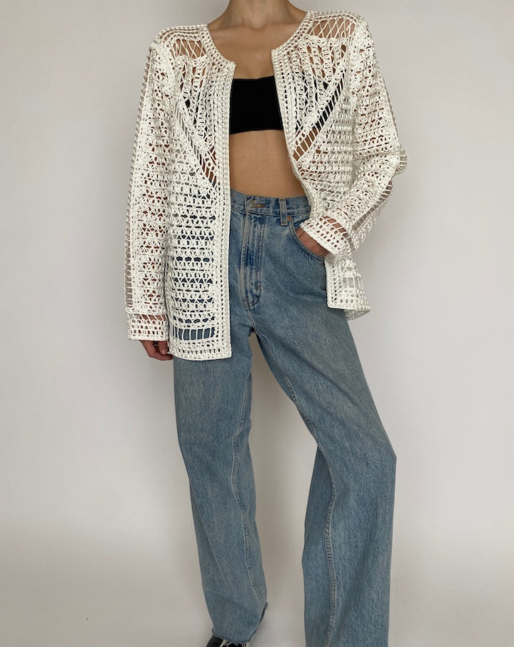 VINTAGE OFF WHITE CROCHET CARDIGAN 4720