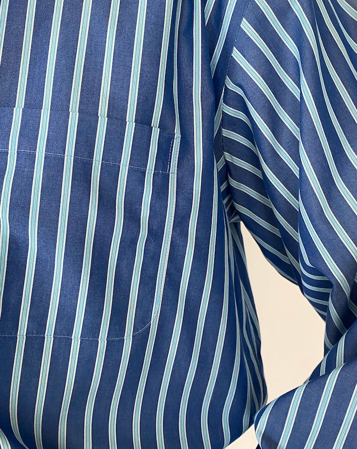 VINTAGE BLUE STRIPED OVERSIZED COTTON SHIRT 5170
