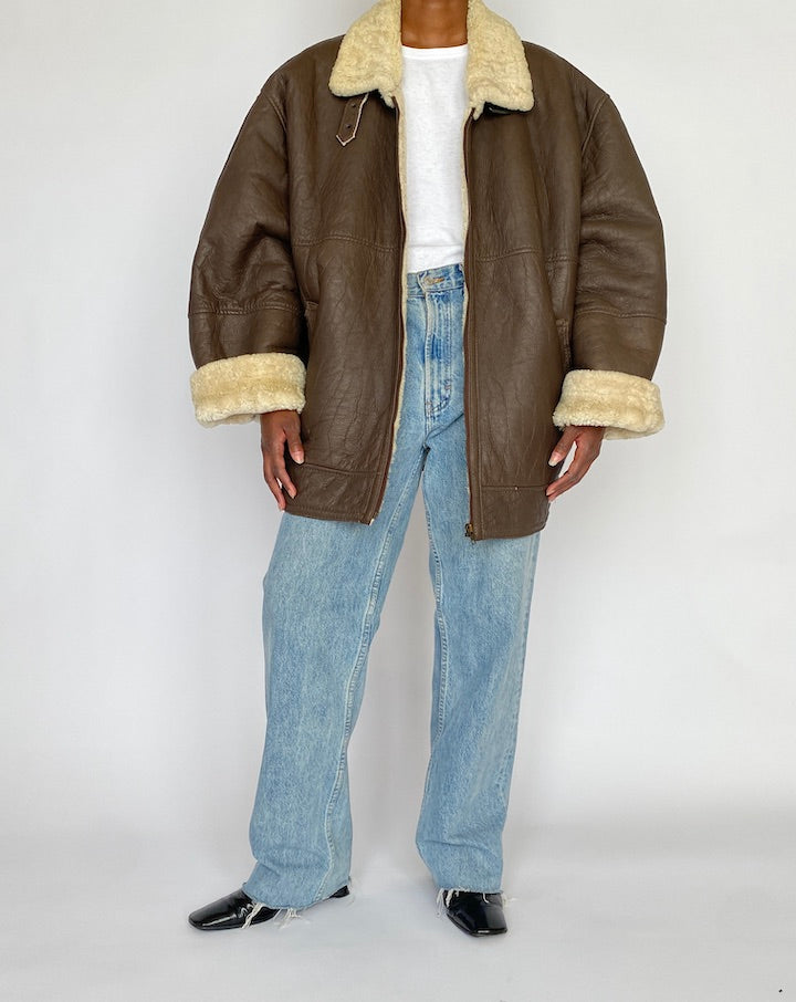 VINTAGE BROWN SHEARLING LEATHER JACKET 4951