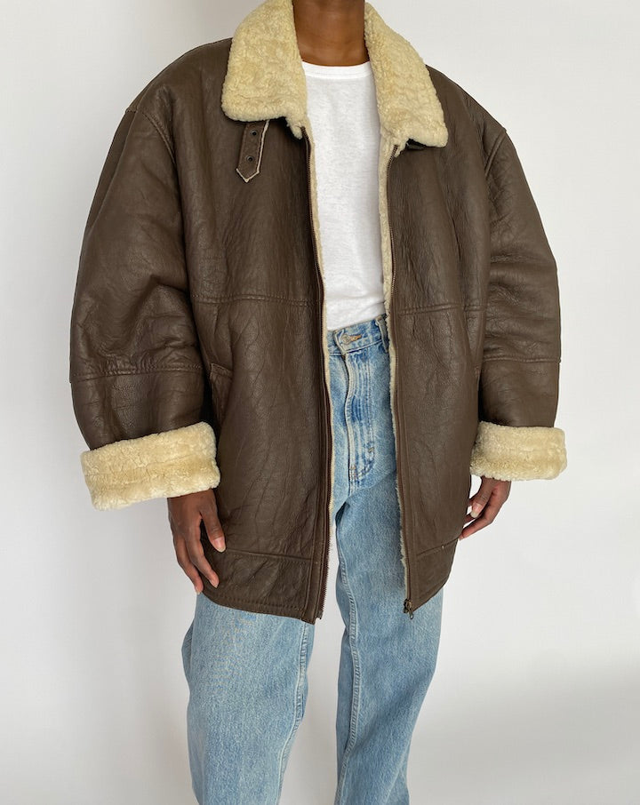 VINTAGE BROWN SHEARLING LEATHER JACKET 4951