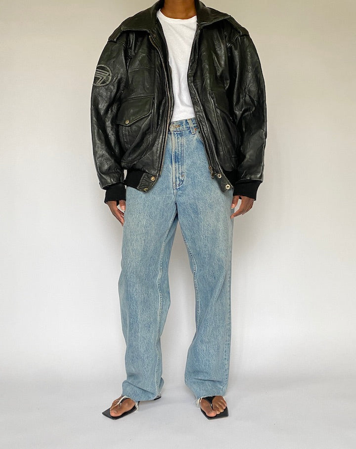 Vintage Black Bomber Leather Jacket 5018