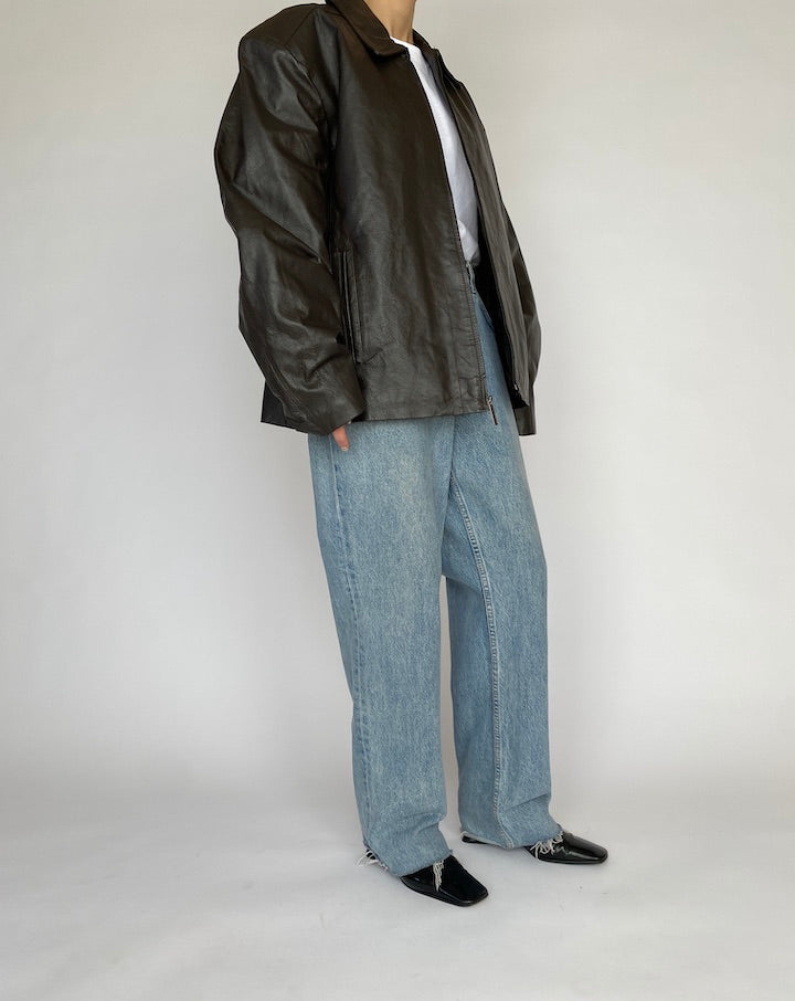 VINTAGE OVERSIZED DARK BROWN LEATHER JACKET 4817