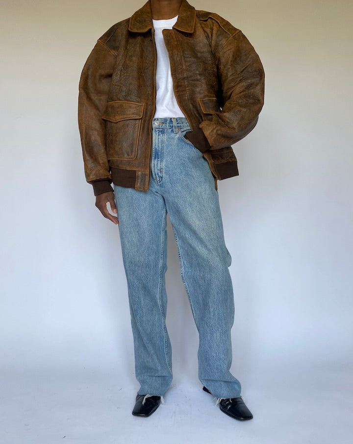 VINTAGE OVERSIZED BROWN LEATHER BOMBER JACKET 4946