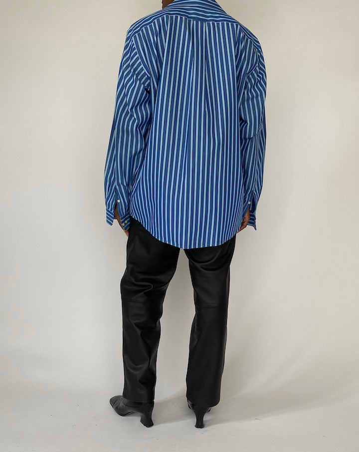 VINTAGE BLUE STRIPED OVERSIZED COTTON SHIRT 5170