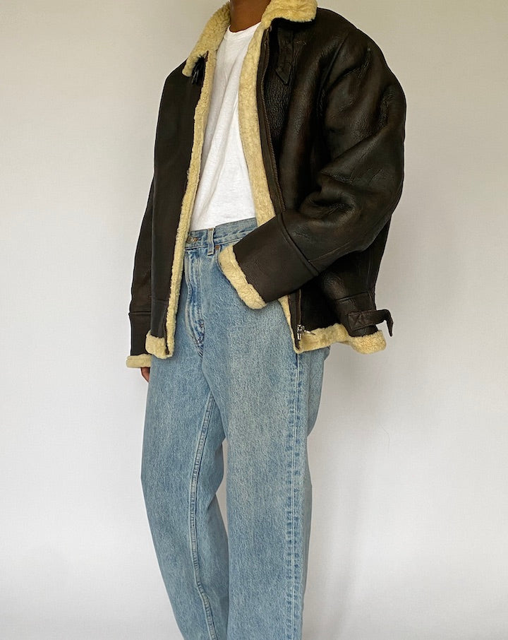VINTAGE DARK BROWN SHEARLING LEATHER JACKET 5019