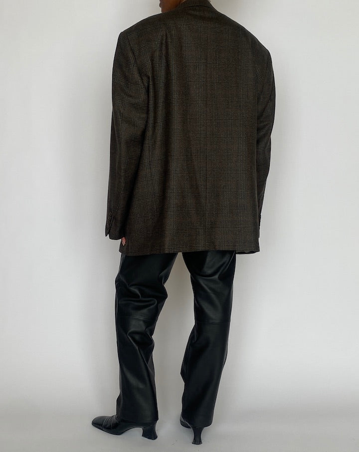 VINTAGE OVERSIZED DARK BROWN CHECKED BLAZER 5121