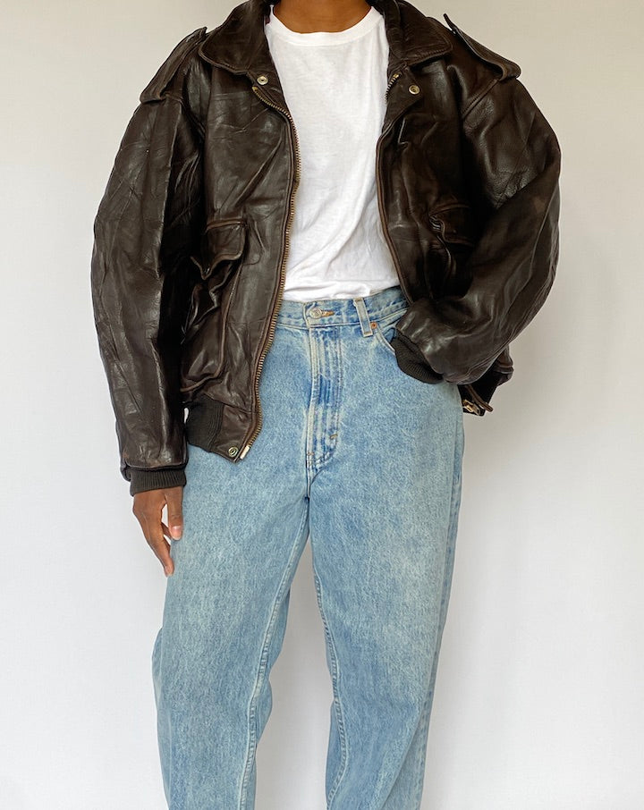 VINTAGE DARK BROWN BOMBER LIKE LEATHER JACKET 4920