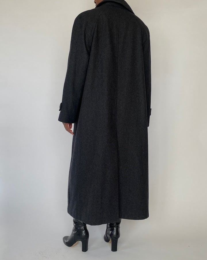 VINTAGE LONG WOOL BLENDED COAT IN DARK GREY 5180