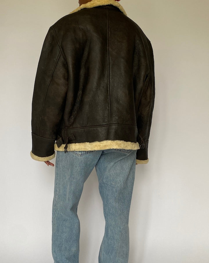 VINTAGE DARK BROWN SHEARLING LEATHER JACKET 5019