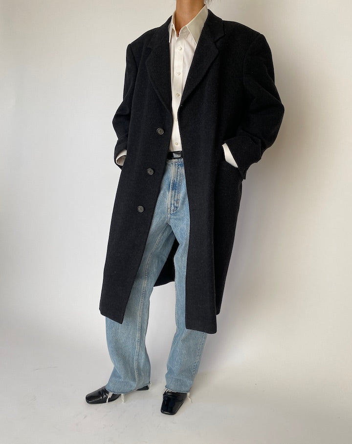 Vintage grey wool and cashmere blended oversized coat 5237