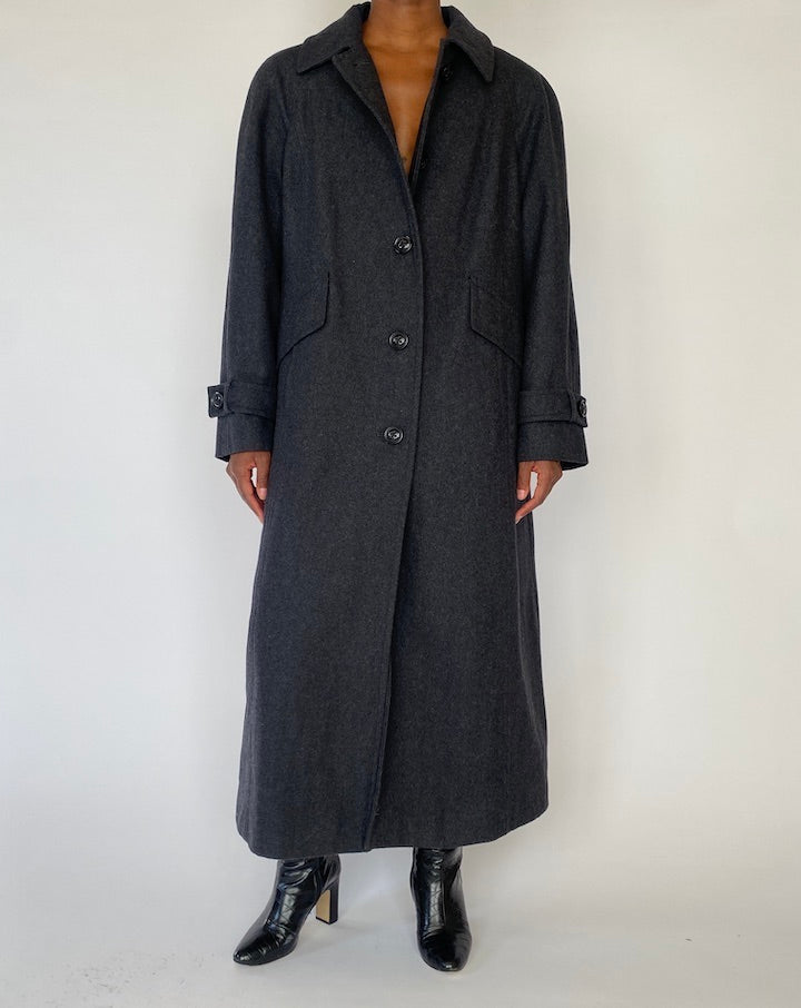 VINTAGE LONG WOOL BLENDED COAT IN DARK GREY 5180