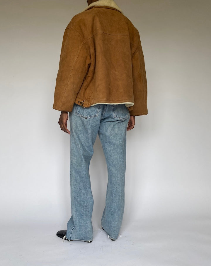 Vintage Honey Brown Shearling Leather Jacket 4959