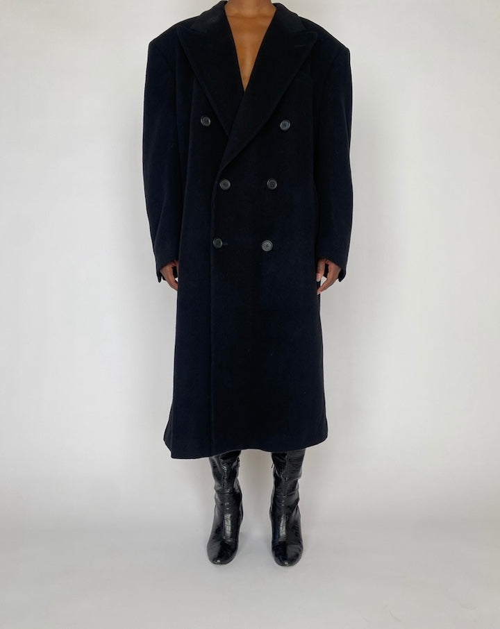 VINTAGE LONG BLACK WOOL COAT 5028