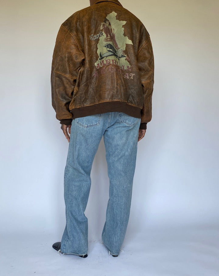 VINTAGE OVERSIZED BROWN LEATHER BOMBER JACKET 4946