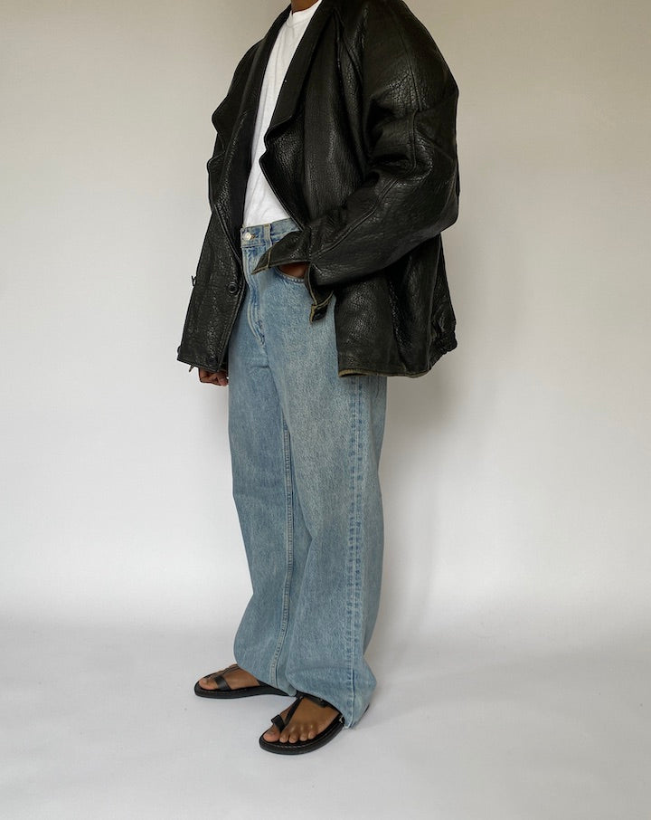 VINTAGE BLACK OVERSIZED LEATHER JACKET 5075