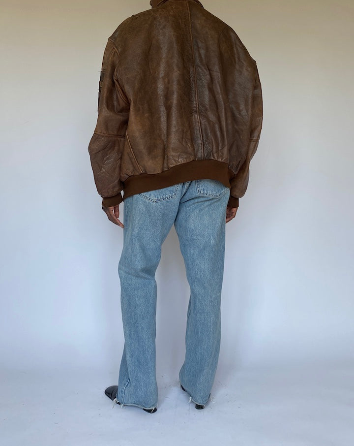 VINTAGE OVERSIZED BOMBER LIKE BROWN LEATHER JACKET 4966
