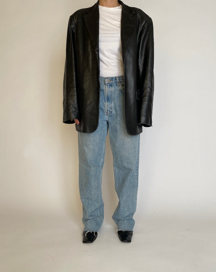 VINTAGE OVERSIZED BLACK LEATHER JACKET 4578