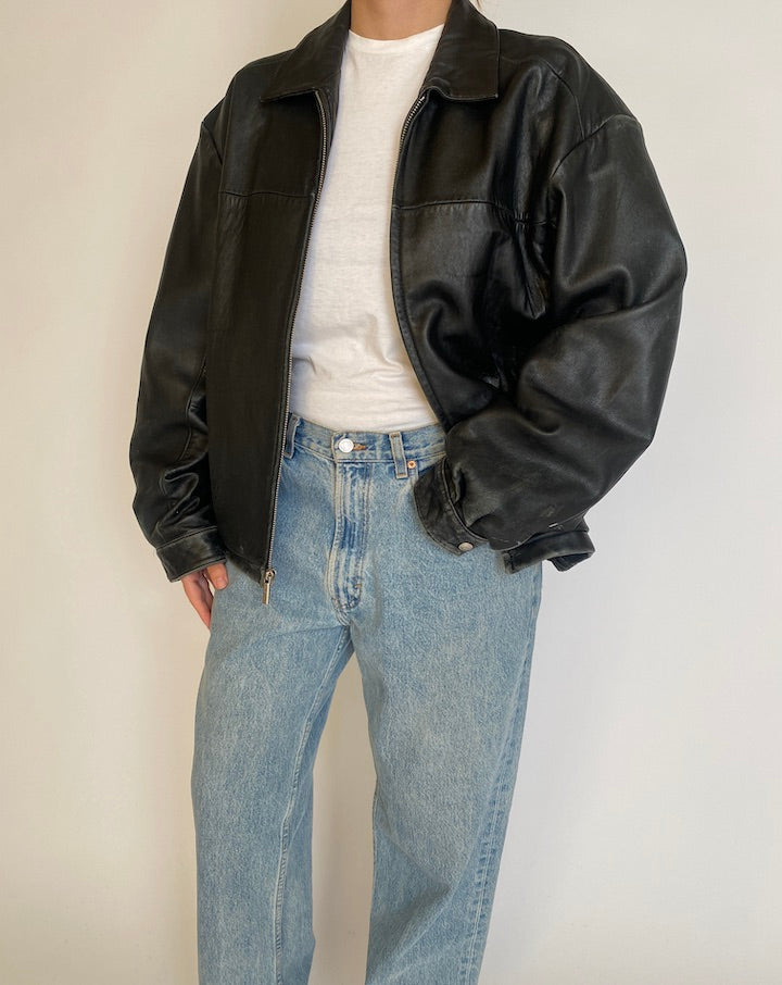 VINTAGE BLACK BOXY LEATHER JACKET 4601