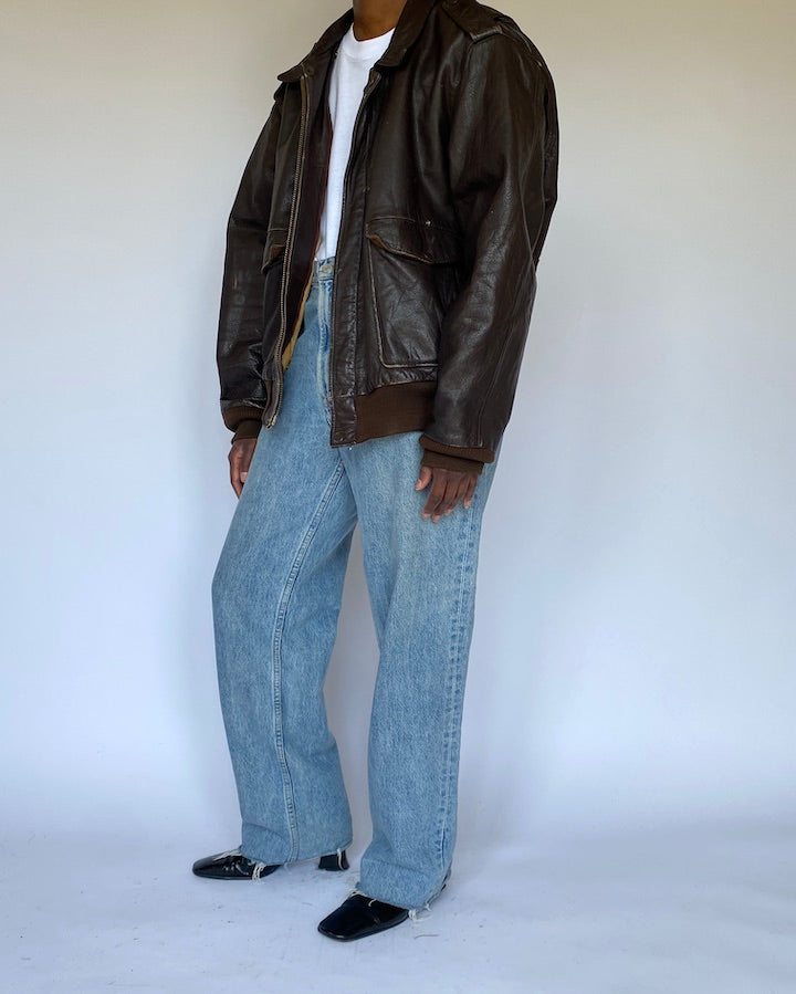 VINTAGE BROWN BOMBER LIKE LEATHER JACKET 4979