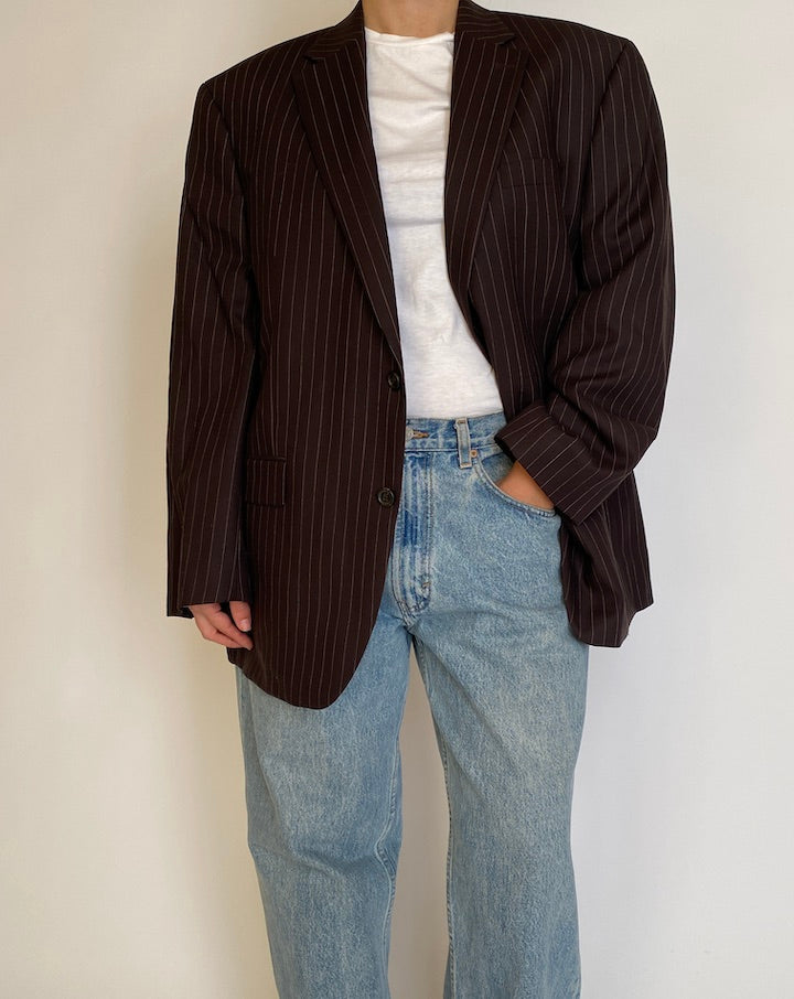 VINTAGE BROWN PINSTRIPED RALPH LAUREN WOOL BLAZER 4584