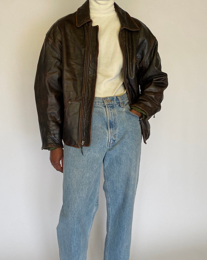 VINTAGE DARK BROWN LEATHER JACKET 4443