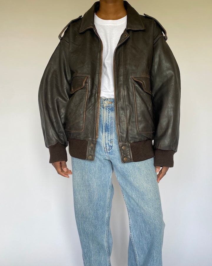 VINTAGE DARK BROWN LEATHER JACKET 4943