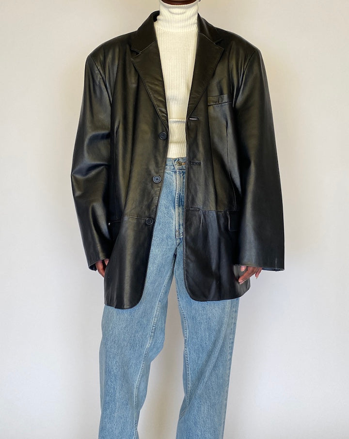 VINTAGE OVERSIZED BLACK LEATHER JACKET 4462