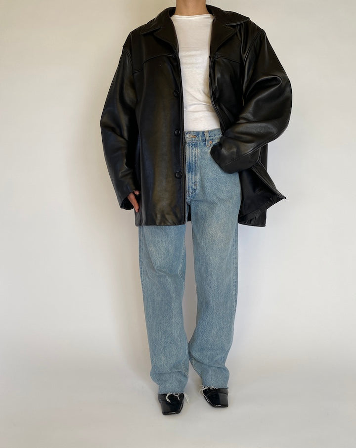 VINTAGE OVERSIZED BLACK LEATHER JACKET 4531
